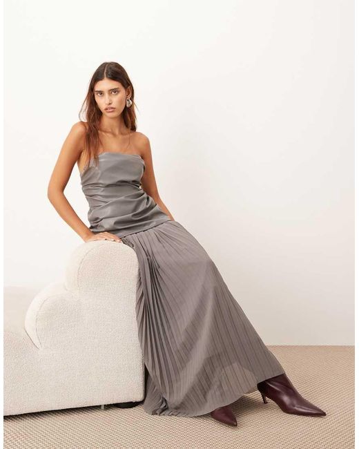 ARRANGE Multicolor Pu Bodice Maxi Dress With Pleated Skirt