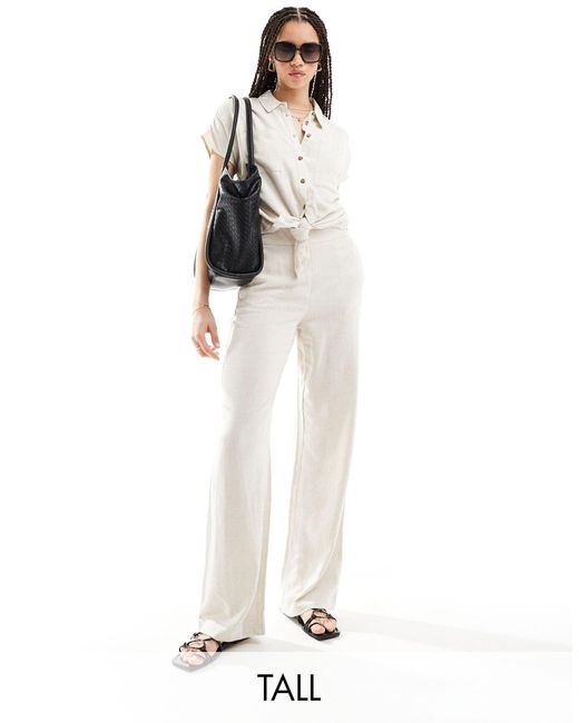 Pantalon d'ensemble large en lin - crème Pieces en coloris White