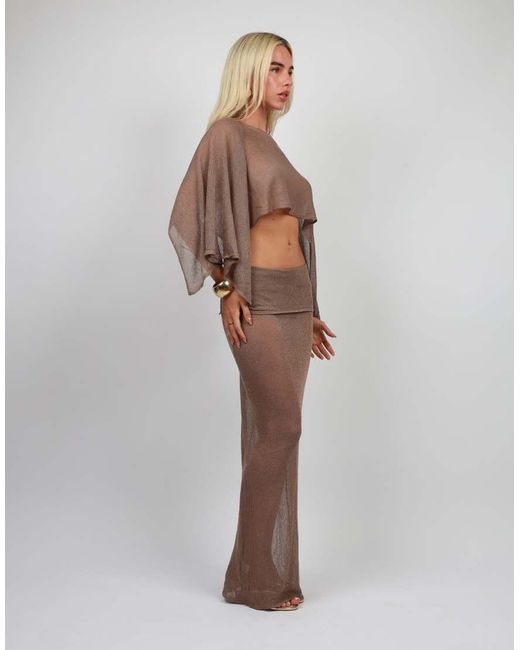 SIMMI Brown Sheer Knit Cape Top