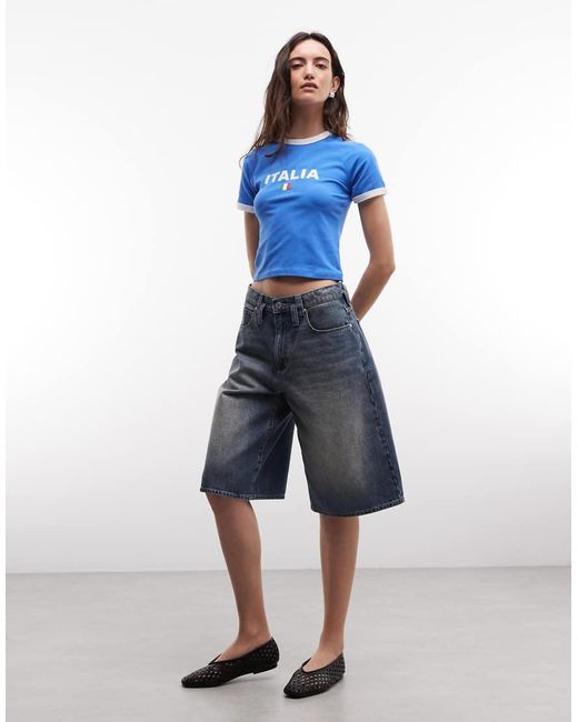 Reclaimed Vintage Blue Baby Tee With Italia Slogan