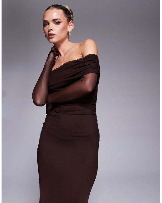 Forever New Brown – netzstoff-maxikleid