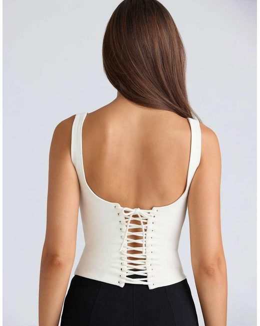 House Of Cb White The Drape Neck Ivory Corset Top