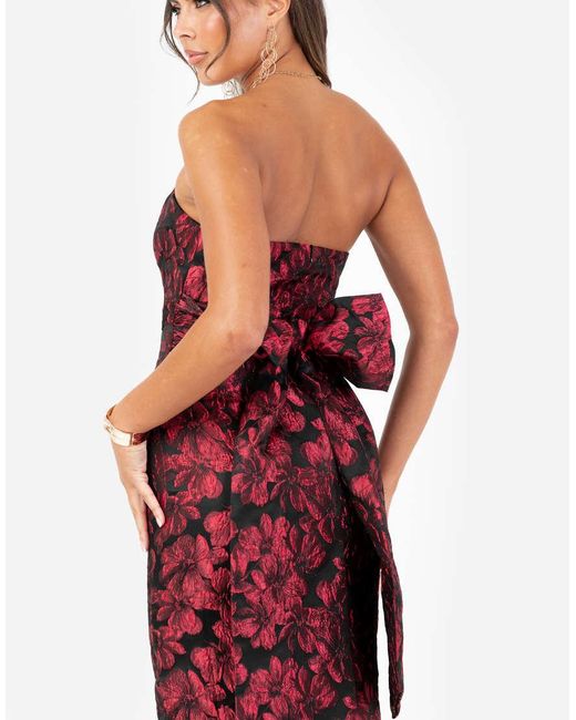 Maya Red Floral Jacquard Bandeau Midi Dress