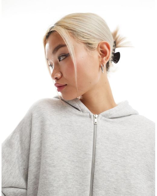 ASOS White Zip Through Hoodie With Shoulder Pads
