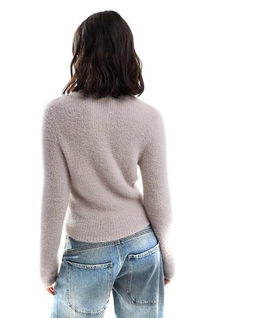 Miss Selfridge Pluizige Gebreide Top Met Lange Mouwen in het Gray