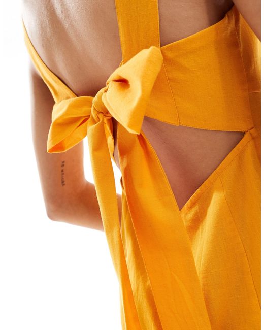ASOS Orange Square Neck Tie Back Mini Sundress