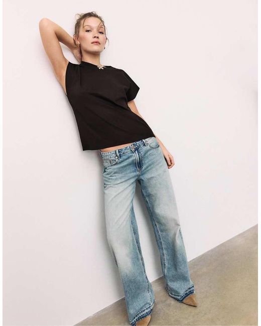 Stradivarius Black B06 Basic Dropped-Shoulder T-Shirt