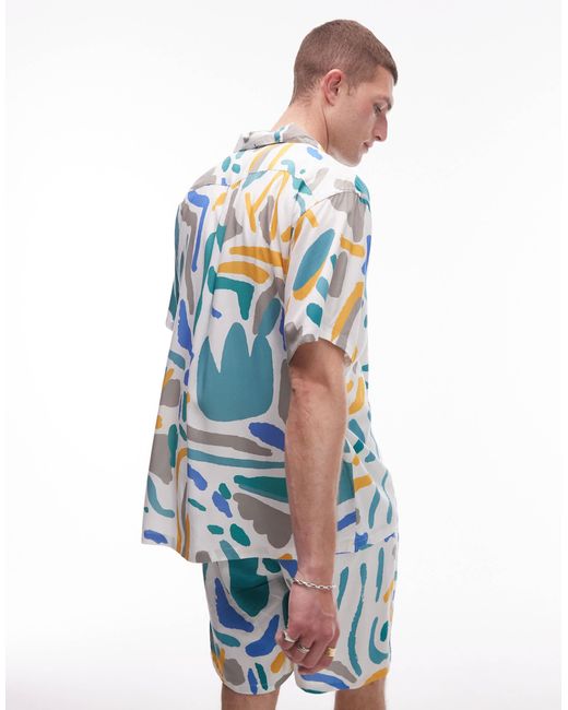 Parlez – antigua – hemd mit em pinselstrich-print, kombiteil in Blue für Herren
