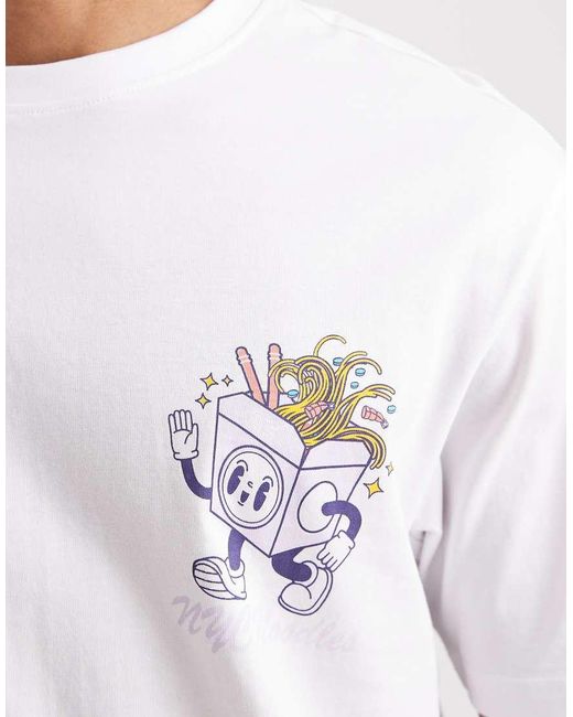 Only & Sons White Relaxed Fit T-Shirt With Noodles Back Print for men