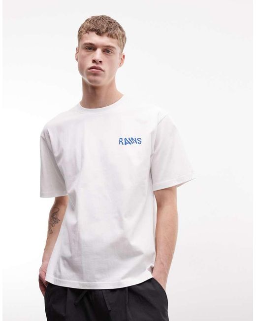 Rains Blue 41000 Relaxed Fit Ripple Logo T-Shirt With Back Print for men