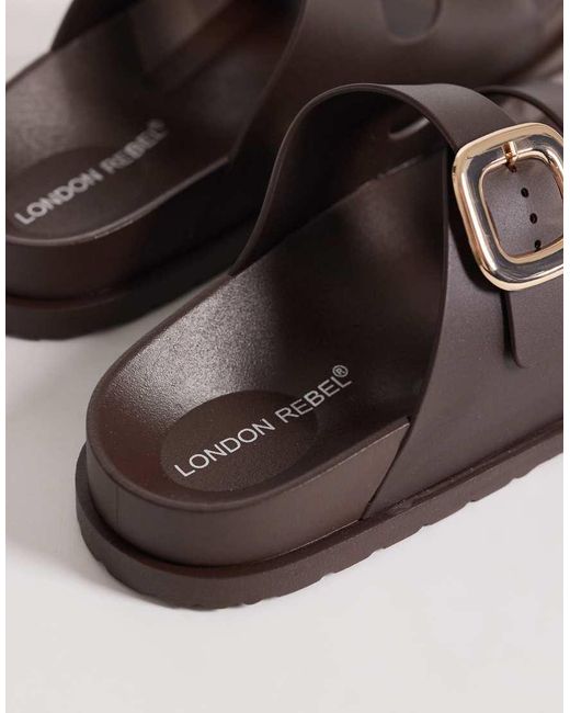 London Rebel Brown Astra Double Buckle Sandals