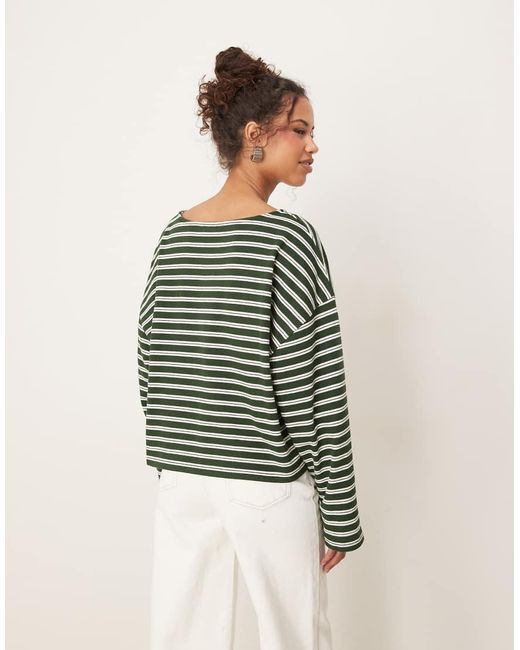 T-Shirt Squadrata Oversize Verde Testurizzato A Righe di ASOS in Green