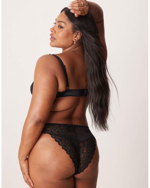ASOS Brown Asos Design Curve Blake Heart Lace Brazilian With Corset Detail