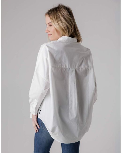 French Connection Gray Cotton Long Sleeve Poplin Popover High-Low Hem Shirt