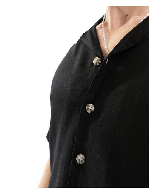 Chemise oversize en lin mélangé avec col à revers ADPT pour homme en coloris Black
