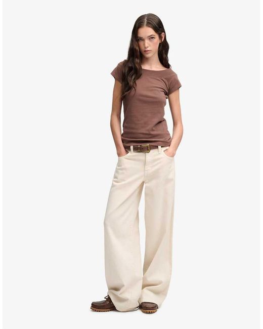 Superdry Brown Athletic Essentials Off Shoulder Top
