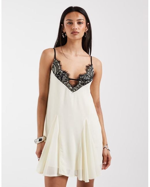 BRONZE SNAKE White Gia Lace Detail Flutter Mini Dress