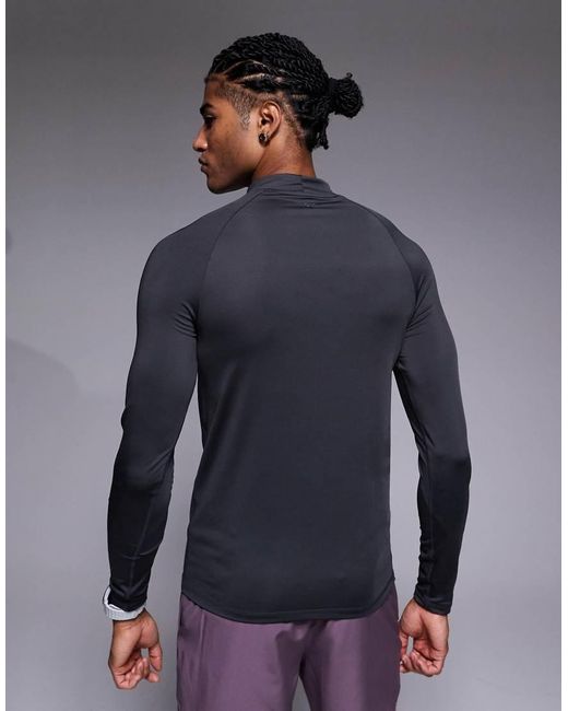 4505 Blue Icon Training Long Sleeve Muscle Fit Base Layer Top With Mock Neck for men