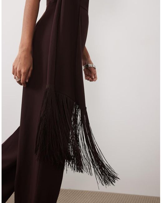 Mango Brown One Shoulder Jumpsuit With Tassel Scarf
