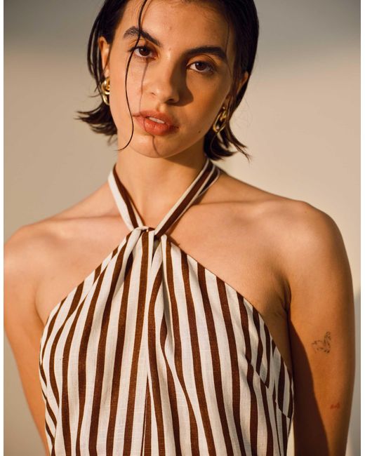 TOPSHOP Green Twist Halter Linen Romper
