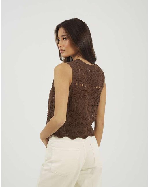 Brave Soul Brown Crew Neck Pointelle Knit Tank