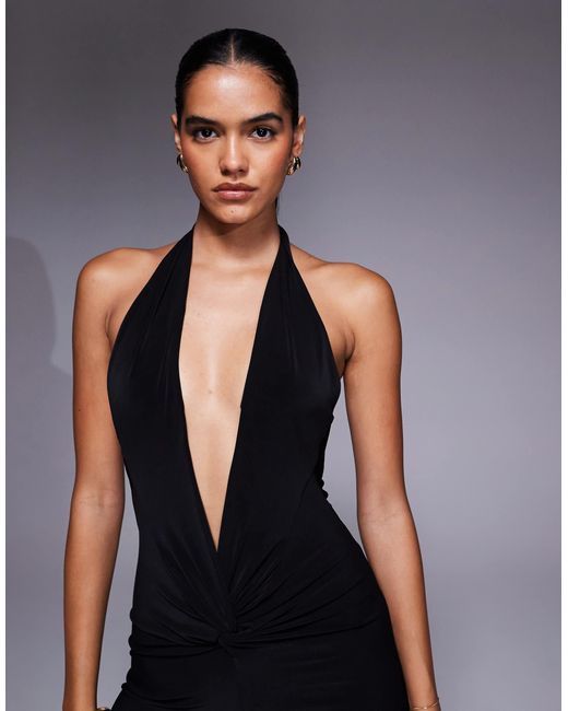 I.AM.GIA Blue Natalia Super Soft Slinky Deep Plunge Twist Detail Catsuit