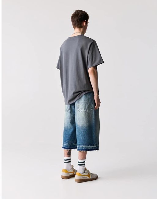 Pull&Bear Blue Basic Short Sleeve Cotton T-Shirt for men