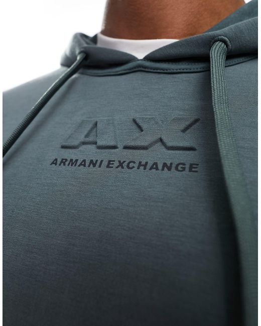 Armani Exchange Blue Tonal Centre Logo Hoodie for men