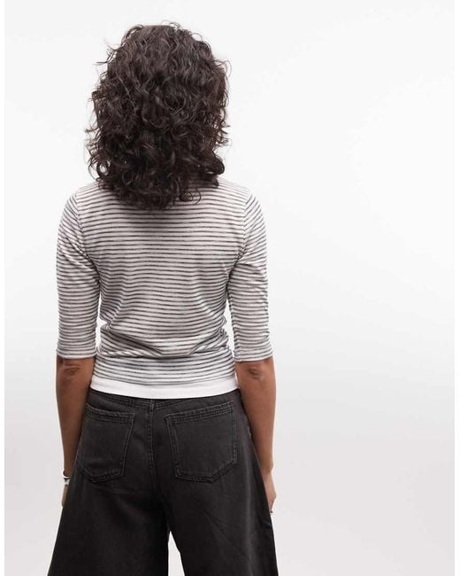 Collusion White Plunge V-neck 3/4 Sleeve Top