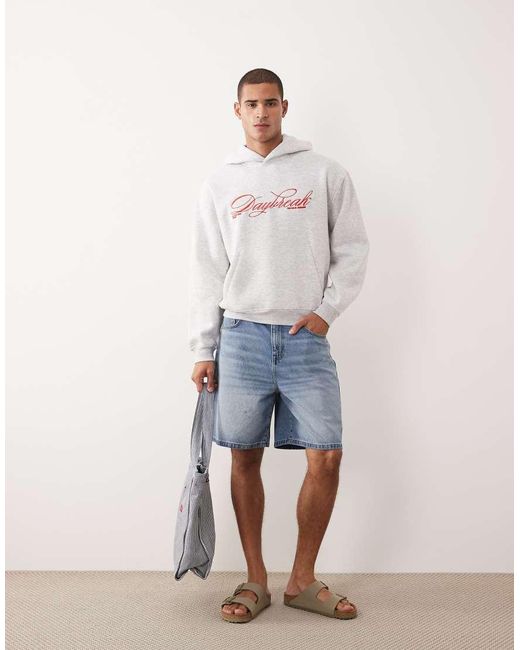 ASOS White Oversized Boxy Hoodie With Embroidery Print for men