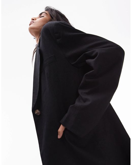 TOPSHOP Black High Break Oversized Linen Blazer