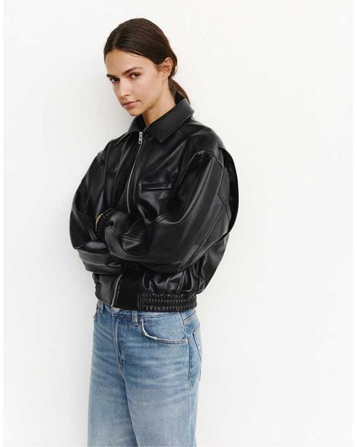 Pull&Bear Black Leather Effect Dad Jacket