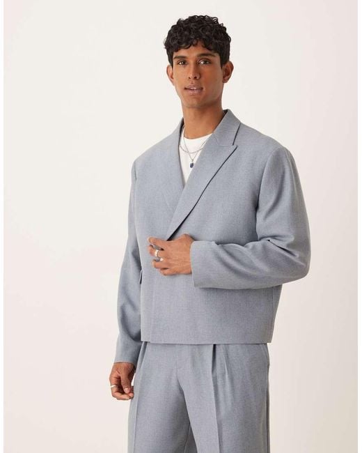 ASOS Gray Double Breasted Boxy Suit Jacket for men