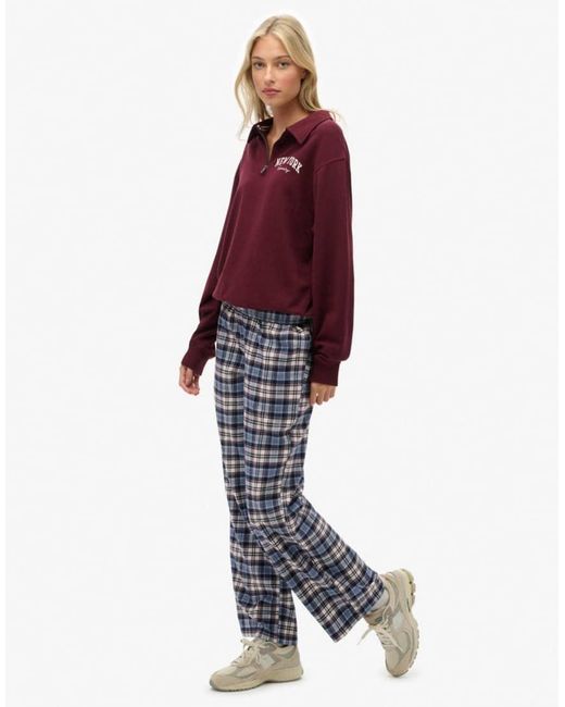 Superdry Red Cotton Check Elastic Trousers