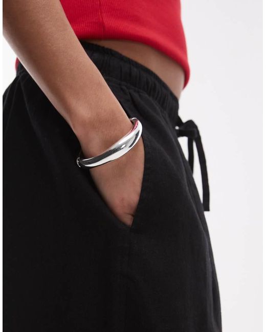 Pantalones Negros De Corte Globo De Lino De TOPSHOP de color White