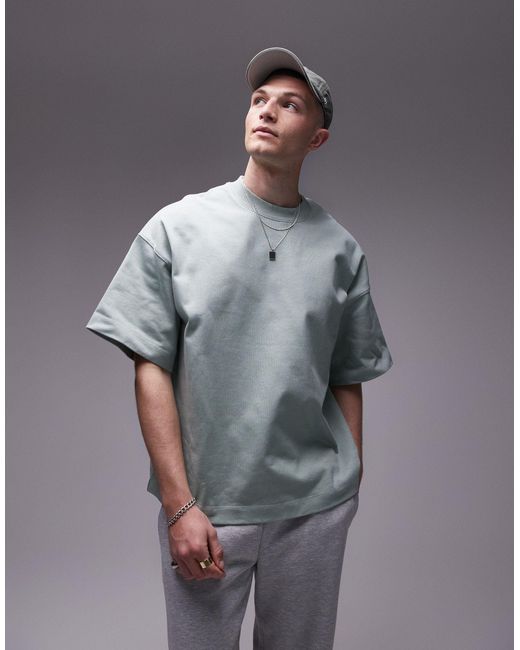 Topman Gray Premium Heavyweight Oversized Fit T-shirt With Dropped Shoulder for men