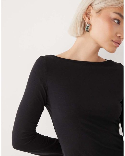 Weekday Black Annie Super Soft Long Sleeve Boat Neck Top