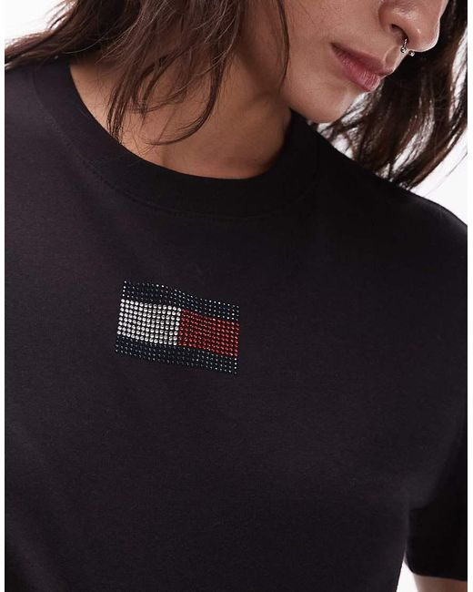 Tommy Hilfiger Black Diamante Flag T-Shirt