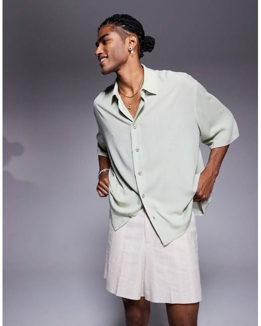 ASOS Blue Oversized Half Sleeve Sheer Shirt for men