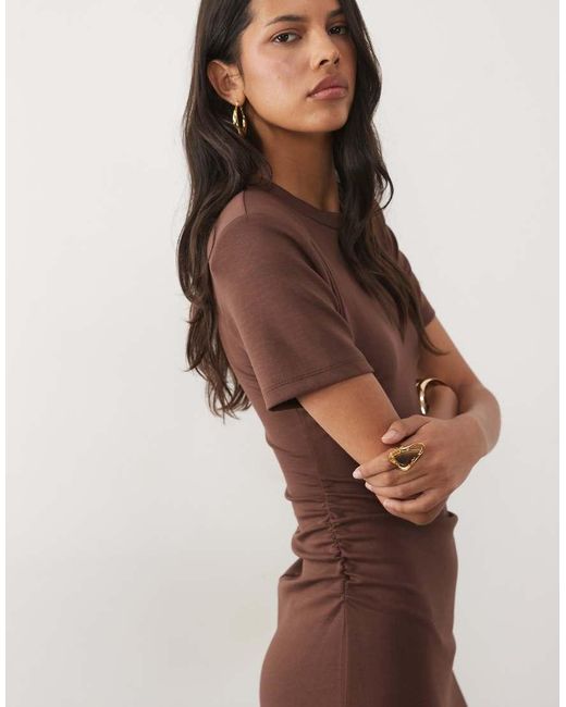 New Look Natural Crew Neck Ruched Side Mini Dress