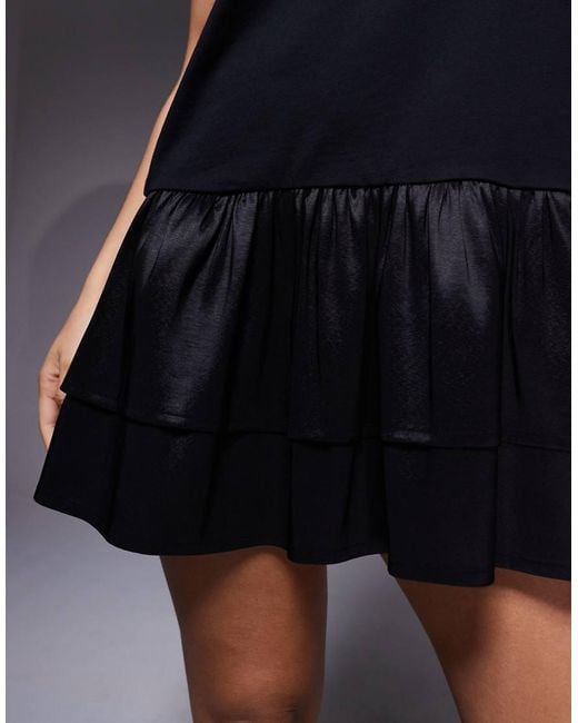 ASOS Blue Oversized Slash Neck Mini Dress With Taffeta Double Layer Dropped Hem Detail
