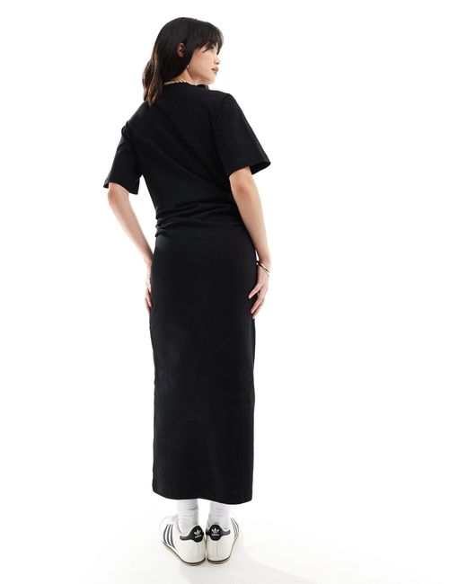 ASOS Black Short Sleeve Gathered Waist With Side Split Maxi Dress