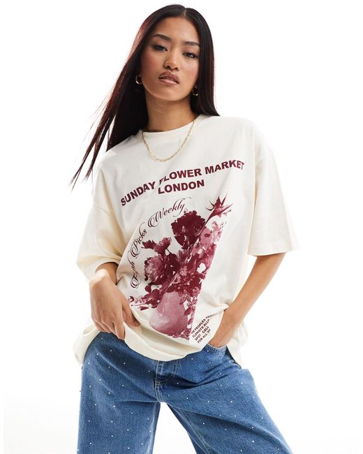 ASOS White Boyfriend Fit T-shirt With Flower Market Graphic