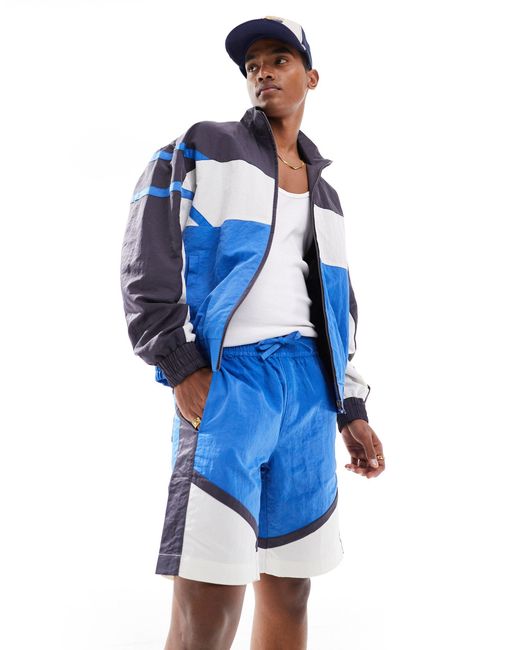 ASOS Blue Co-ord Wide Fit Nylon Shorts With Contrast Panels for men