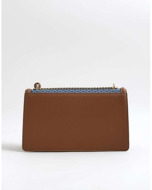 River Island Blue Monogram Denim Shoulder Bag