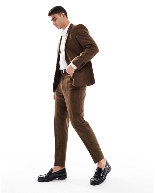 ASOS Natural Wool Blend Tapered Suit Pants for men