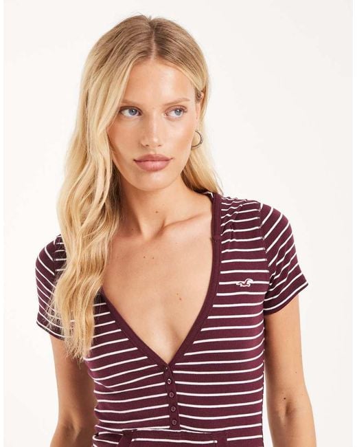 Hollister Purple Icon Logo Short Sleeve Hooded Top