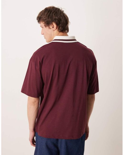 ASOS Red Oversized Polo T-shirt With Football Graphic for men