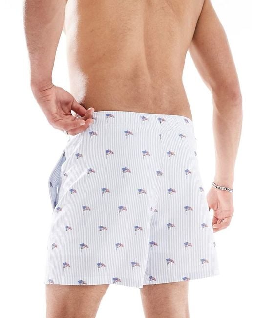 Hollister Blue Printed American Flag Swim Shorts for men