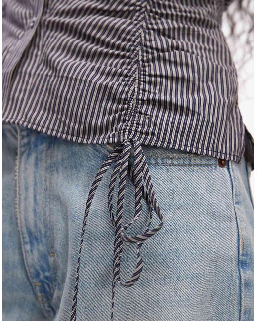 & Other Stories Blue Rich Cotton Sleeveless Ruched Halterneck Top